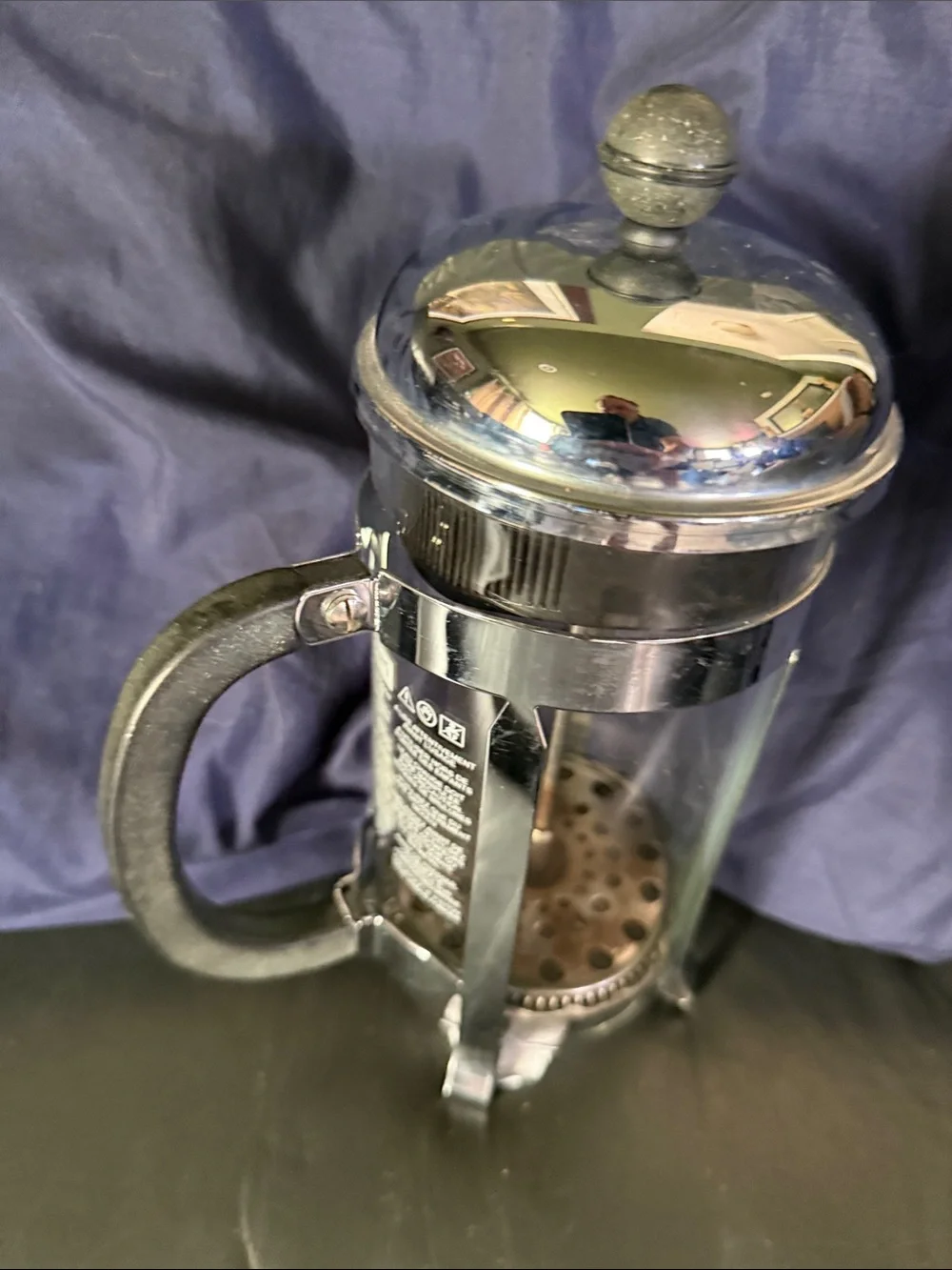 Bodum Chrome and Black Glass French Press Coffee Maker